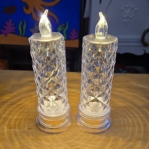 Set Of 2 Light Up Plastic Clear Candles